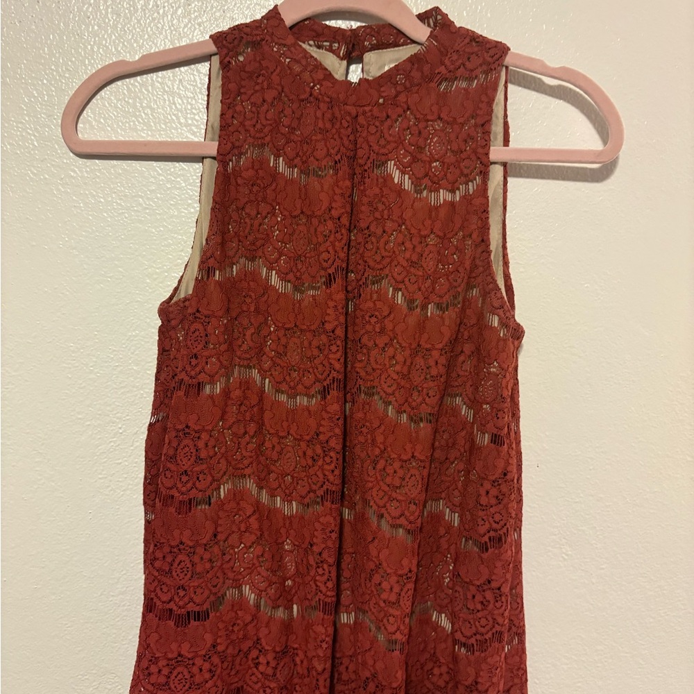 Love, Fire Lace Top in Rust and Beige
